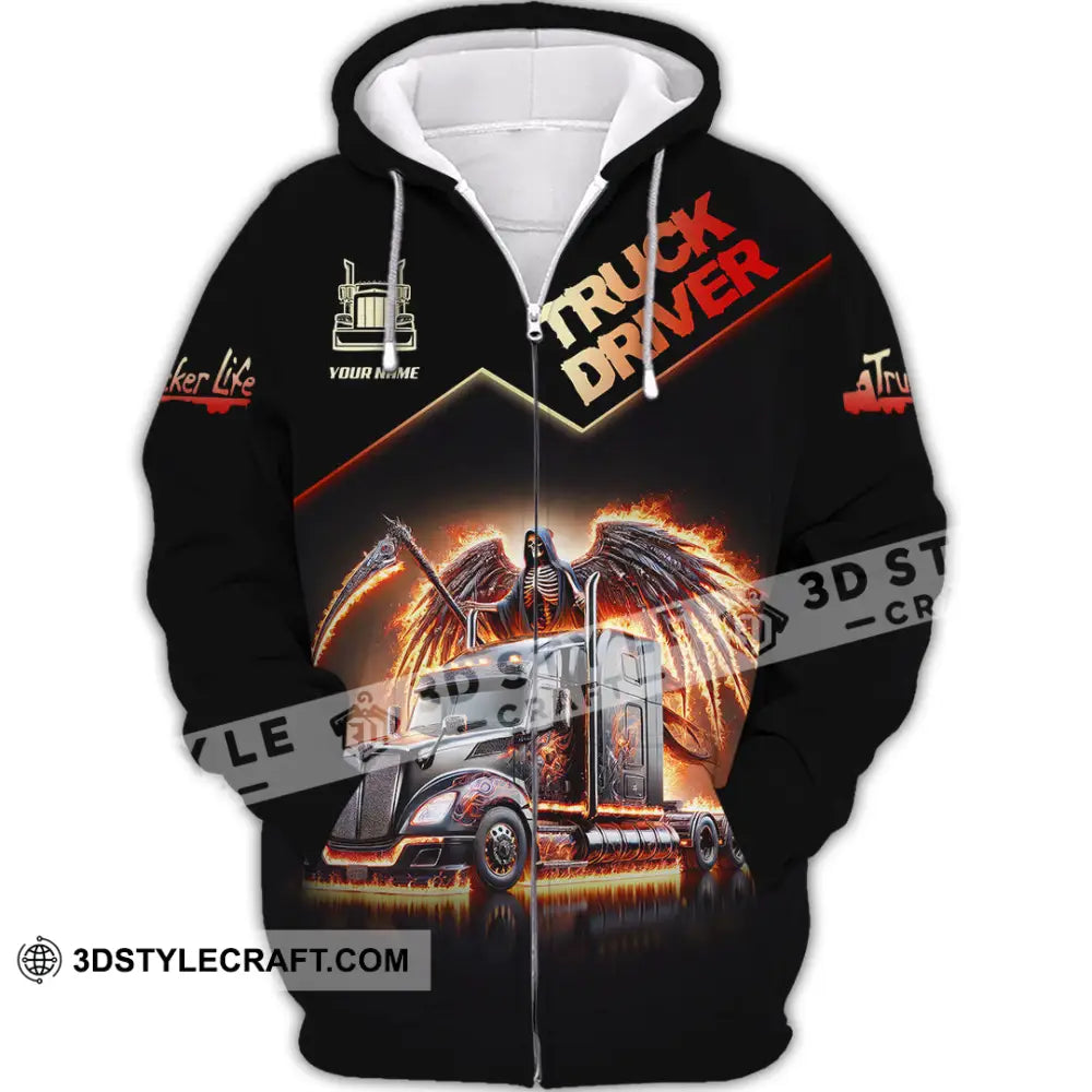 Unisex Shirt Custom Name Truck Driver Gift Zipper Hoodie / S T-Shirt