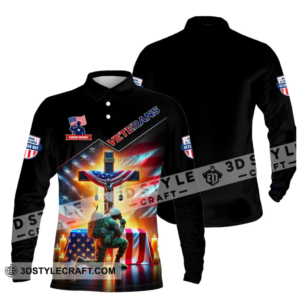 Unisex Shirt Custom Name U.s Veteran Hoodie Polo Long Sleeve Us Memorial / S T-Shirt