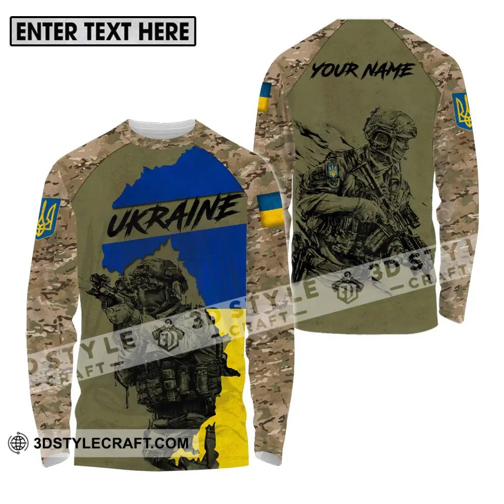 Unisex Shirt - Custom Name Ukraina Army Long Sleeve / S T-Shirt