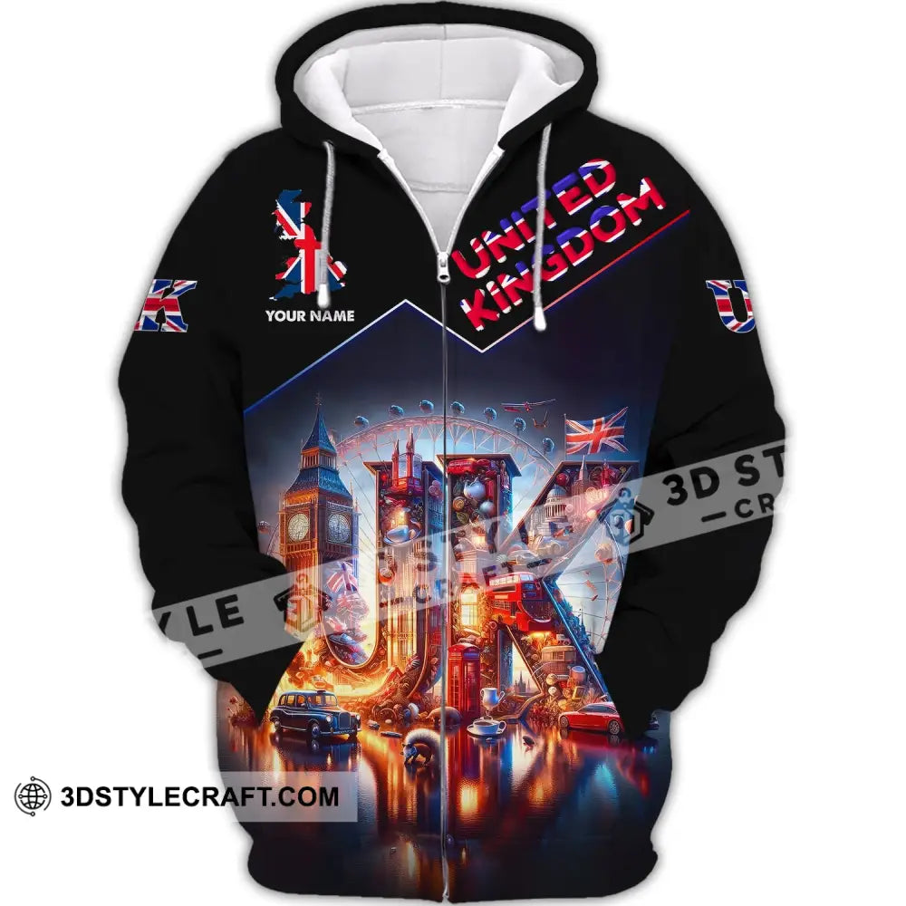 Unisex Shirt Custom Name United Kingdom Pride Uk English Gift Zipper Hoodie / S T-Shirt