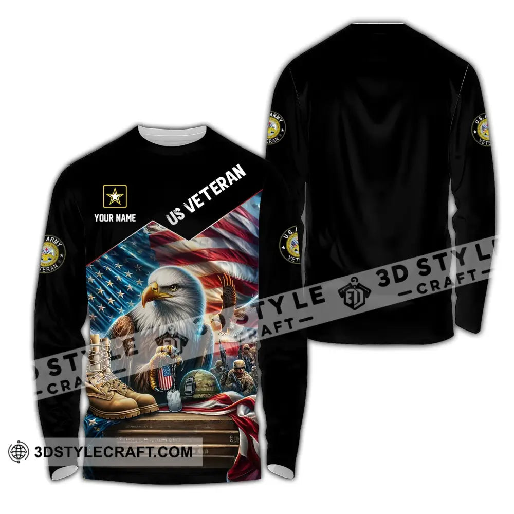 Unisex Shirt - Custom Name Us Veteran Long Sleeve / S T-Shirt