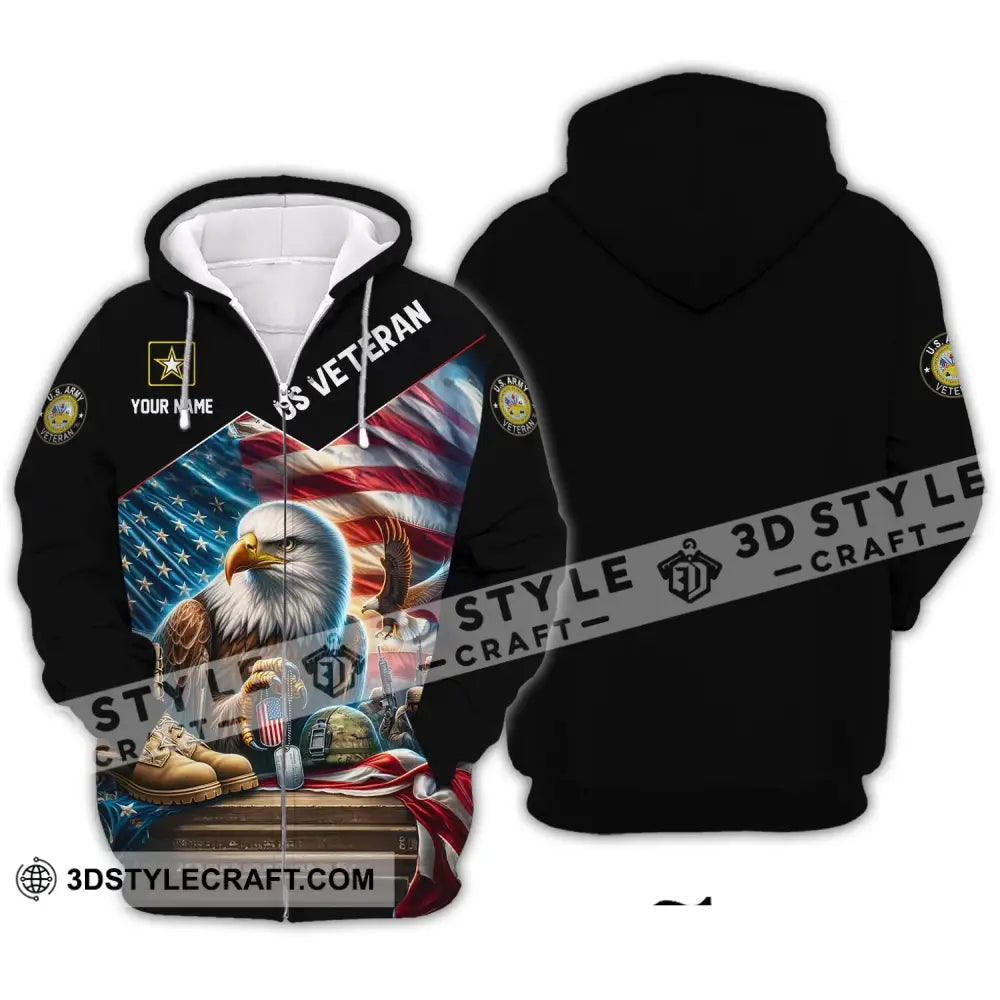 Unisex Shirt - Custom Name Us Veteran Zipper Hoodie / S T-Shirt