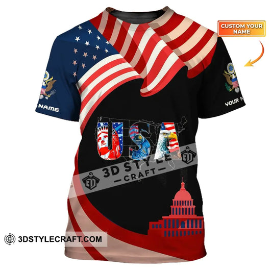 Unisex Shirt Custom Name Usa T-Shirt Flag Statue Of Liberty