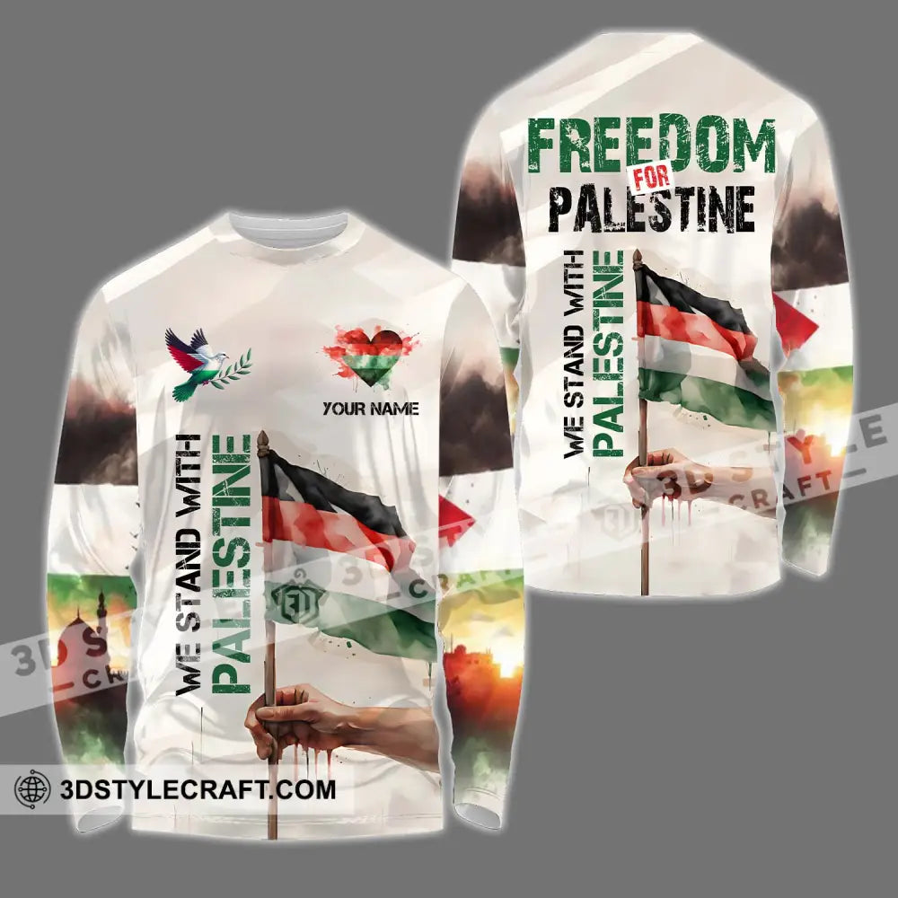 Unisex Shirt - Custom Name We Stand With Palestine Long Sleeve / S T-Shirt