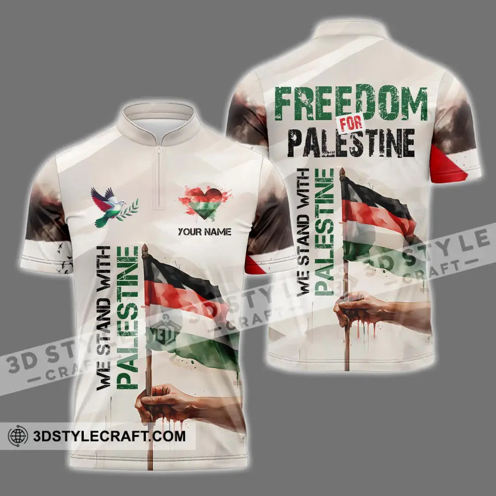 Unisex Shirt - Custom Name We Stand With Palestine Zipper Polo / S T-Shirt