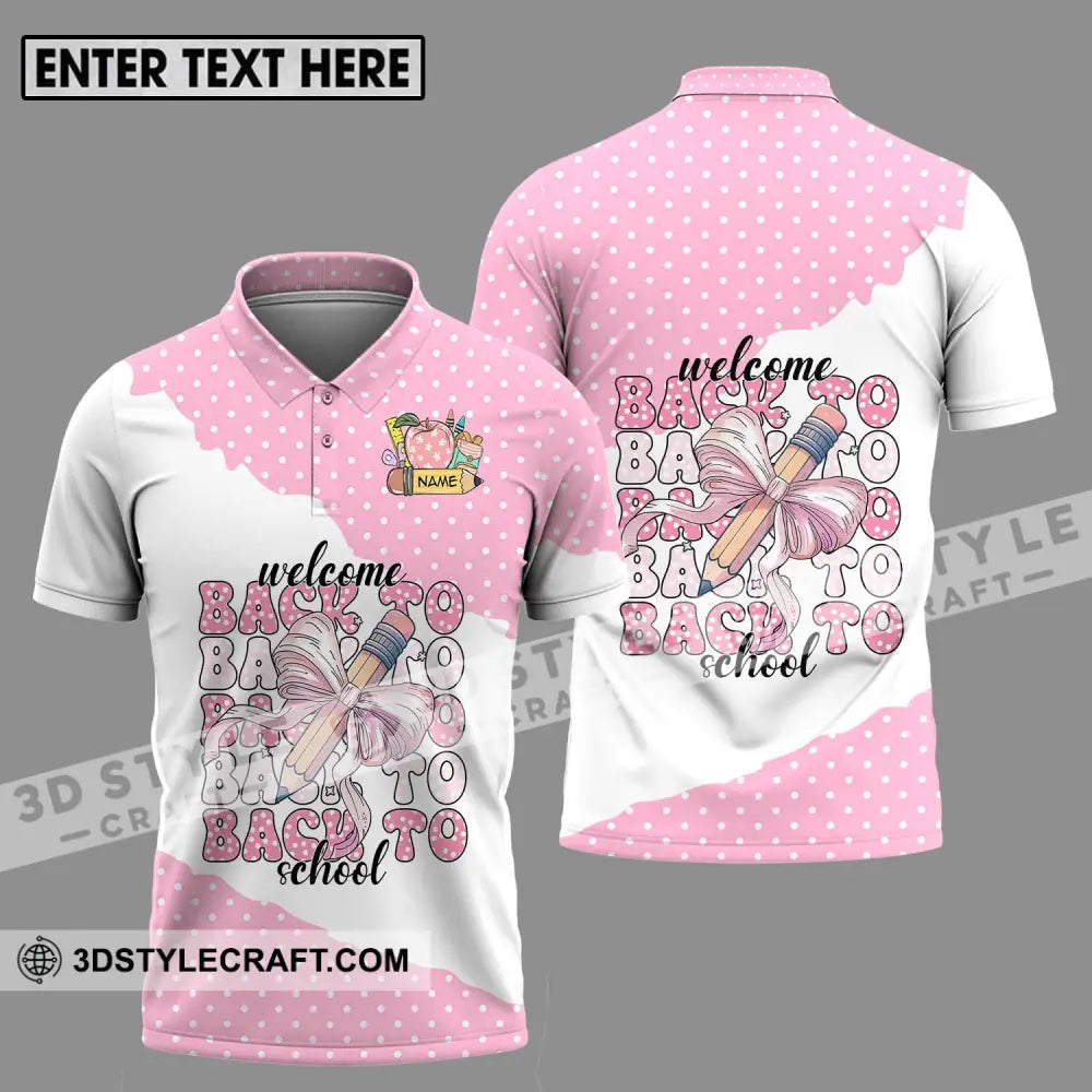 Unisex Shirt - Custom Name Welcome Back To School White Pink Polo / S T-Shirt