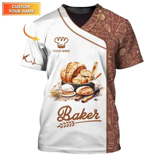 Unisex Shirt - Custom Name White Baker Making Bake T-Shirt