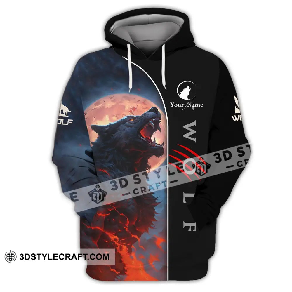 Unisex Shirt - Custom Name Wolf And Red Moon Hoodie / S T-Shirt