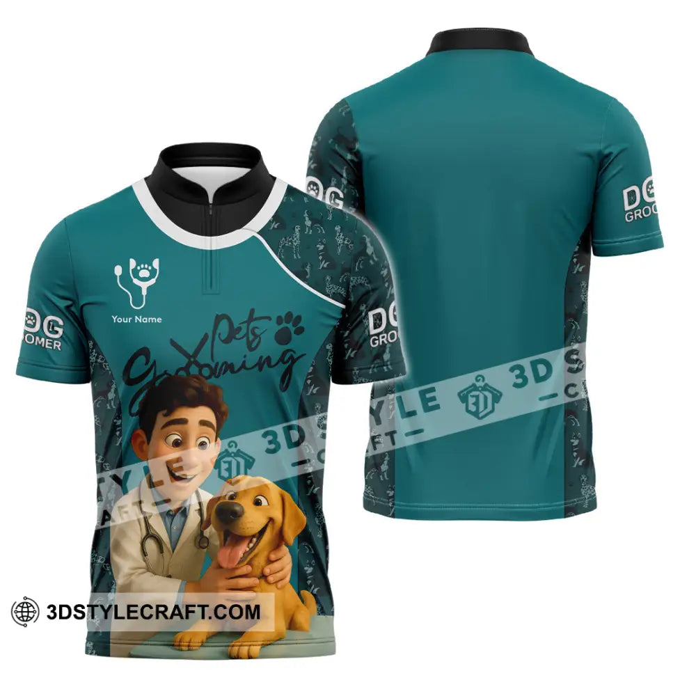 Unisex Shirt - Custom Pets Grooming 3D Shirt Zipper Polo Shirt / S T-shirt