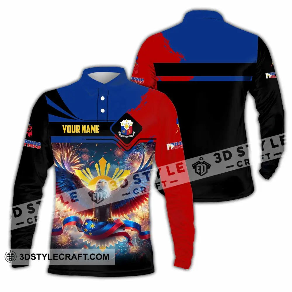 Unisex Shirt - Custom Philippines 3D Shirt Long Sleeve Polo / S T-shirt