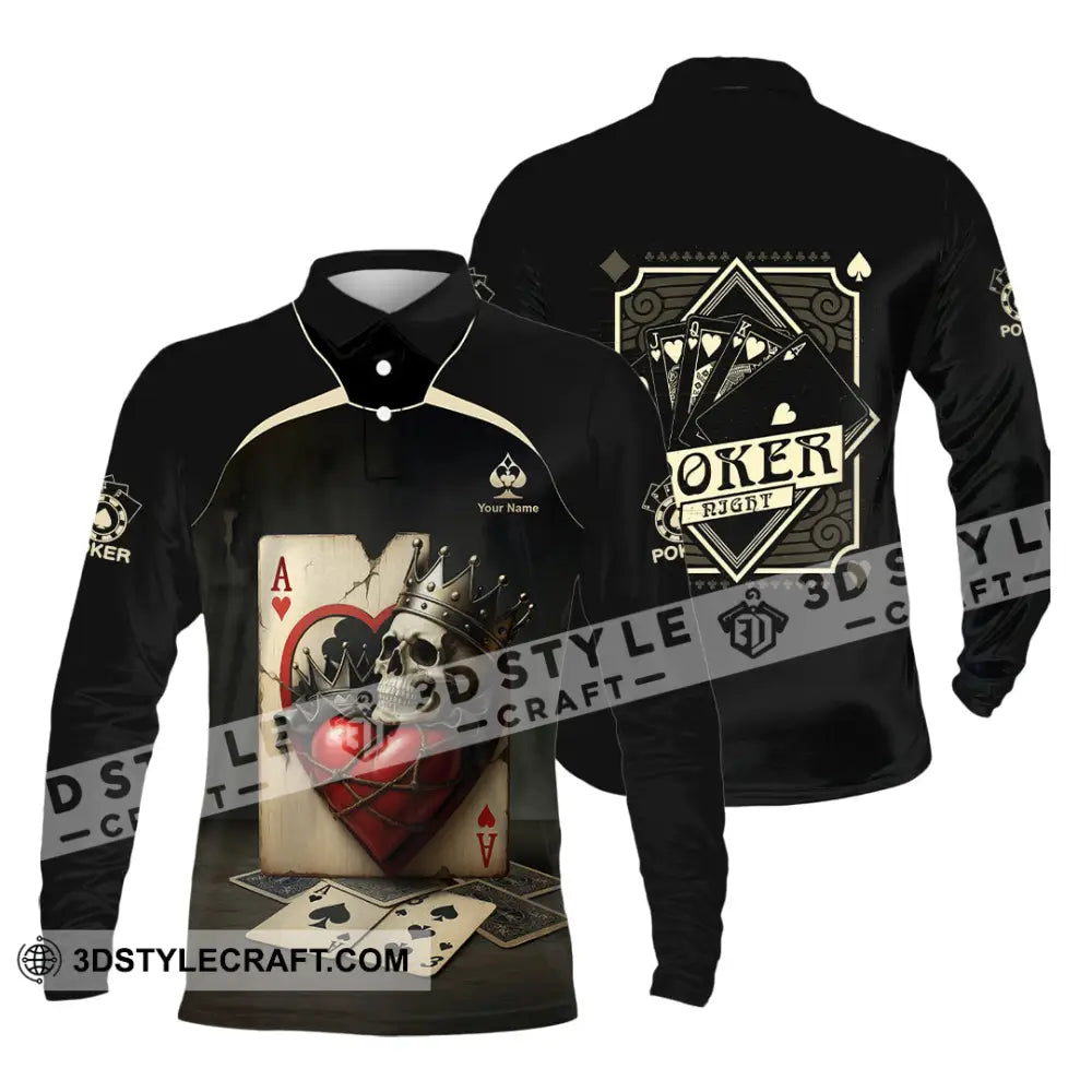 Unisex Shirt - Custom Poker Lover Shirt Skeleton Poker Cards Long Sleeve Polo / S T-shirt