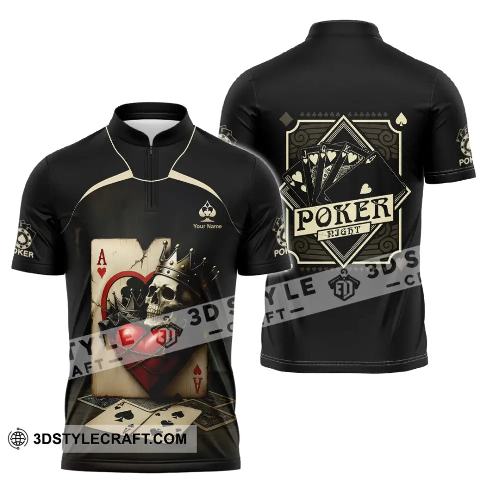 Unisex Shirt - Custom Poker Lover Shirt Skeleton Poker Cards Zipper Polo Shirt / S T-shirt
