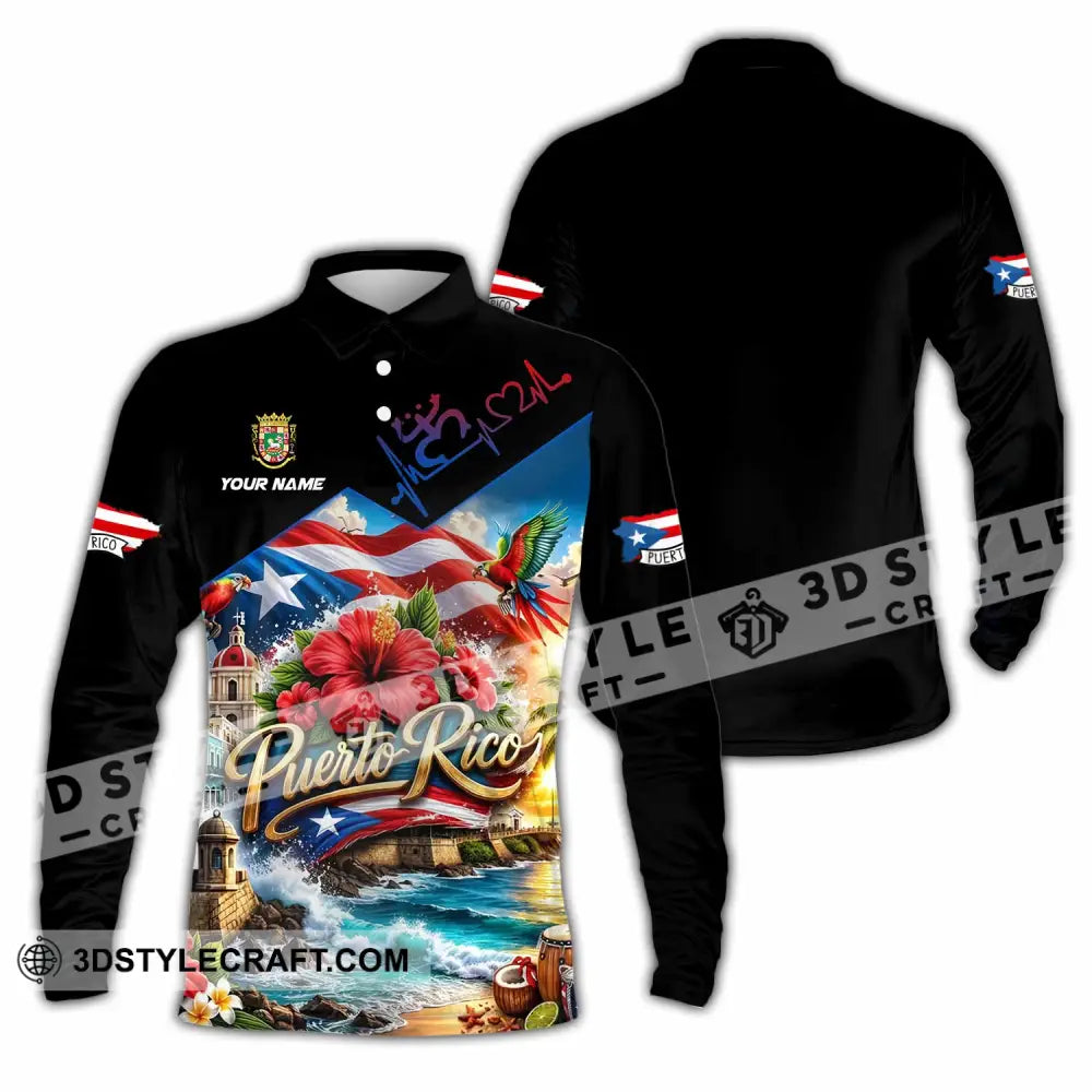 Unisex Shirt - Custom Puerto Rico Shirt - Long Sleeve Polo / S - T-shirt