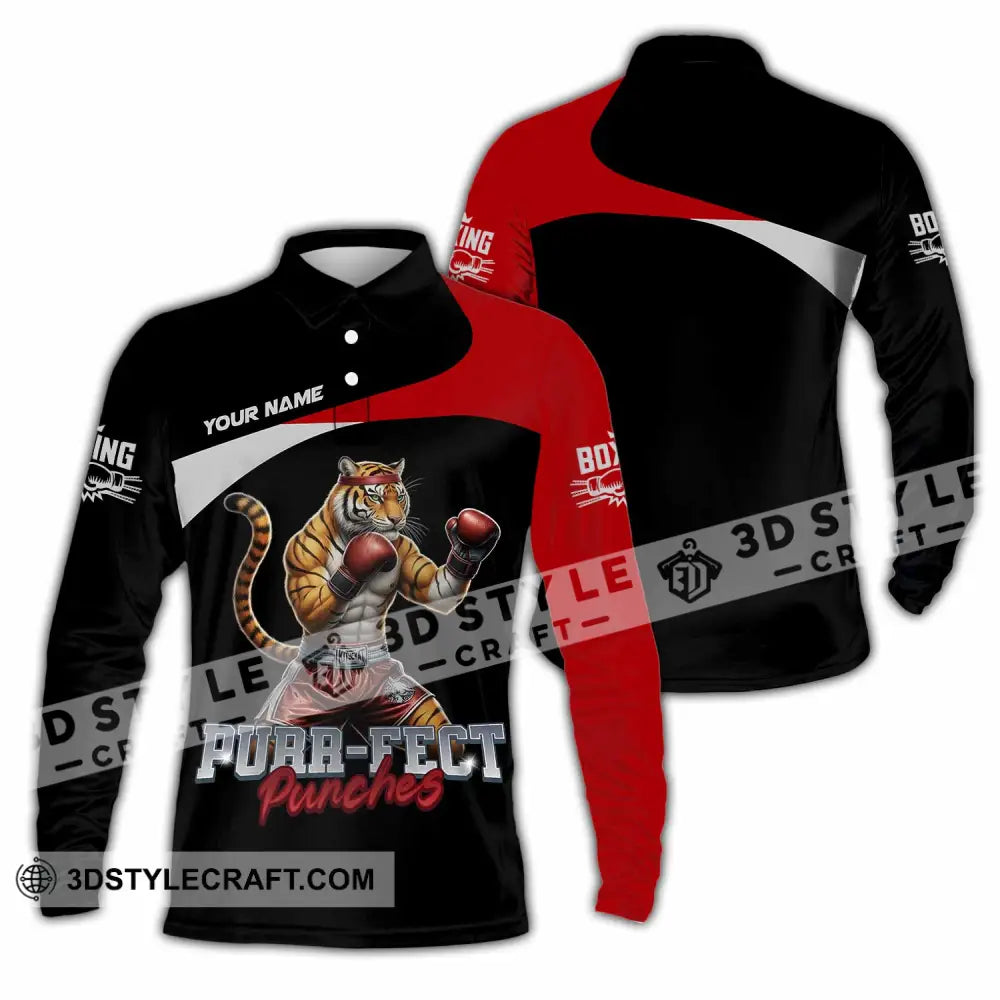 Unisex Shirt - Custom Purr-fect Punches Boxing 3D Shirt Long Sleeve Polo / S T-shirt