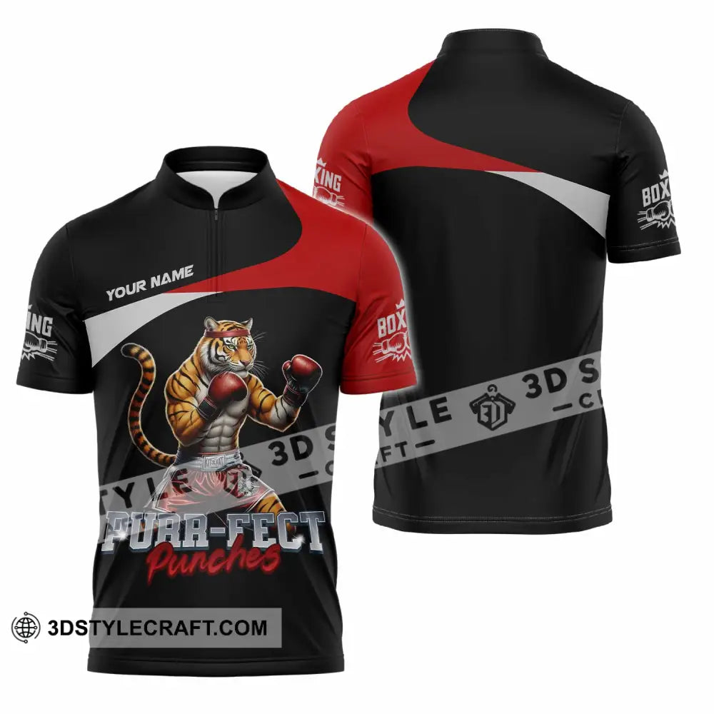 Unisex Shirt - Custom Purr-fect Punches Boxing 3D Shirt Zipper Polo Shirt / S T-shirt