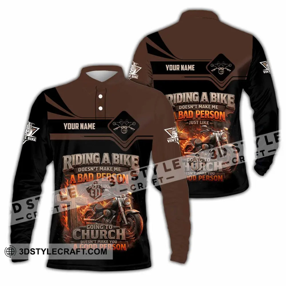 Unisex Shirt - Custom Riding A Bike 3D Shirt Long Sleeve Polo / S T-shirt