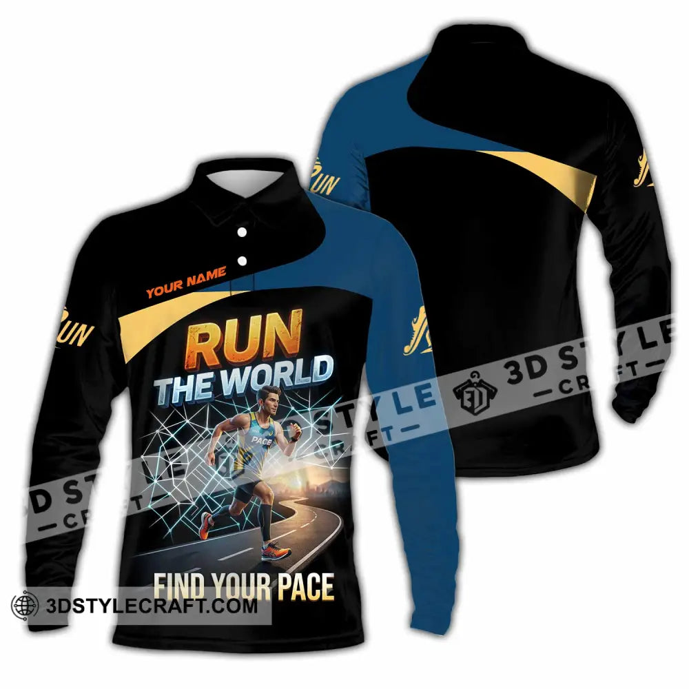 Unisex Shirt - Custom Run The World Find Your Pace Shirt - Long Sleeve Polo / S - T-shirt