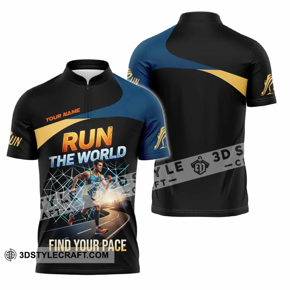 Unisex Shirt - Custom Run The World Find Your Pace Shirt - Zipper Polo Shirt / S - T-shirt