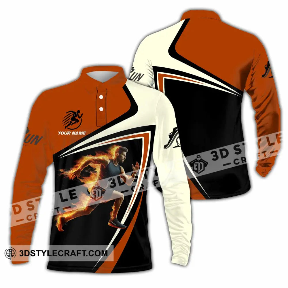 Unisex Shirt - Custom Running Fire Man Shirt Long Sleeve Polo / S T-shirt