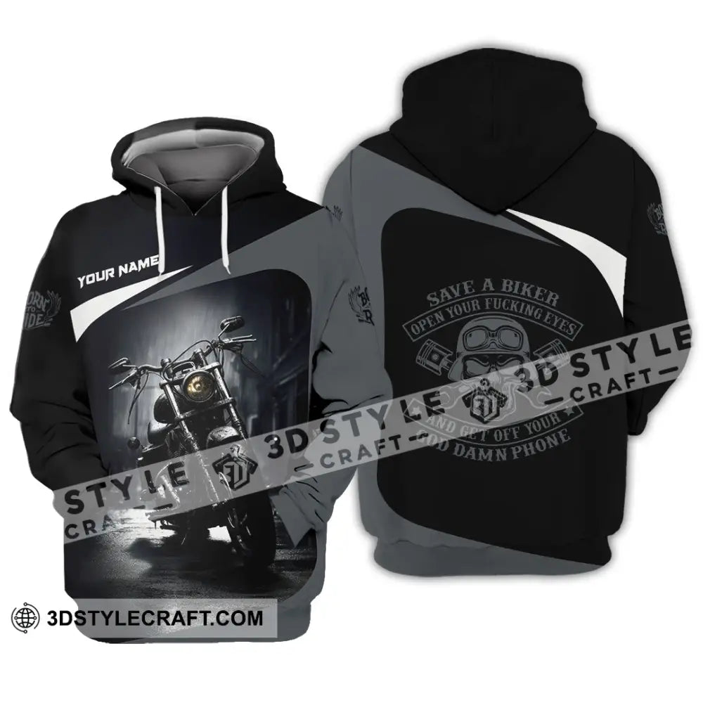 Unisex Shirt - Custom Save A Biker Open Your Fucking Eyes And Get Off Your Phone Shirt Hoodie / S T-shirt