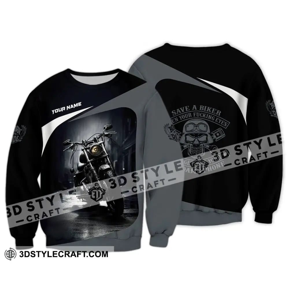 Unisex Shirt - Custom Save A Biker Open Your Fucking Eyes And Get Off Your Phone Shirt Long Sleeve / S T-shirt