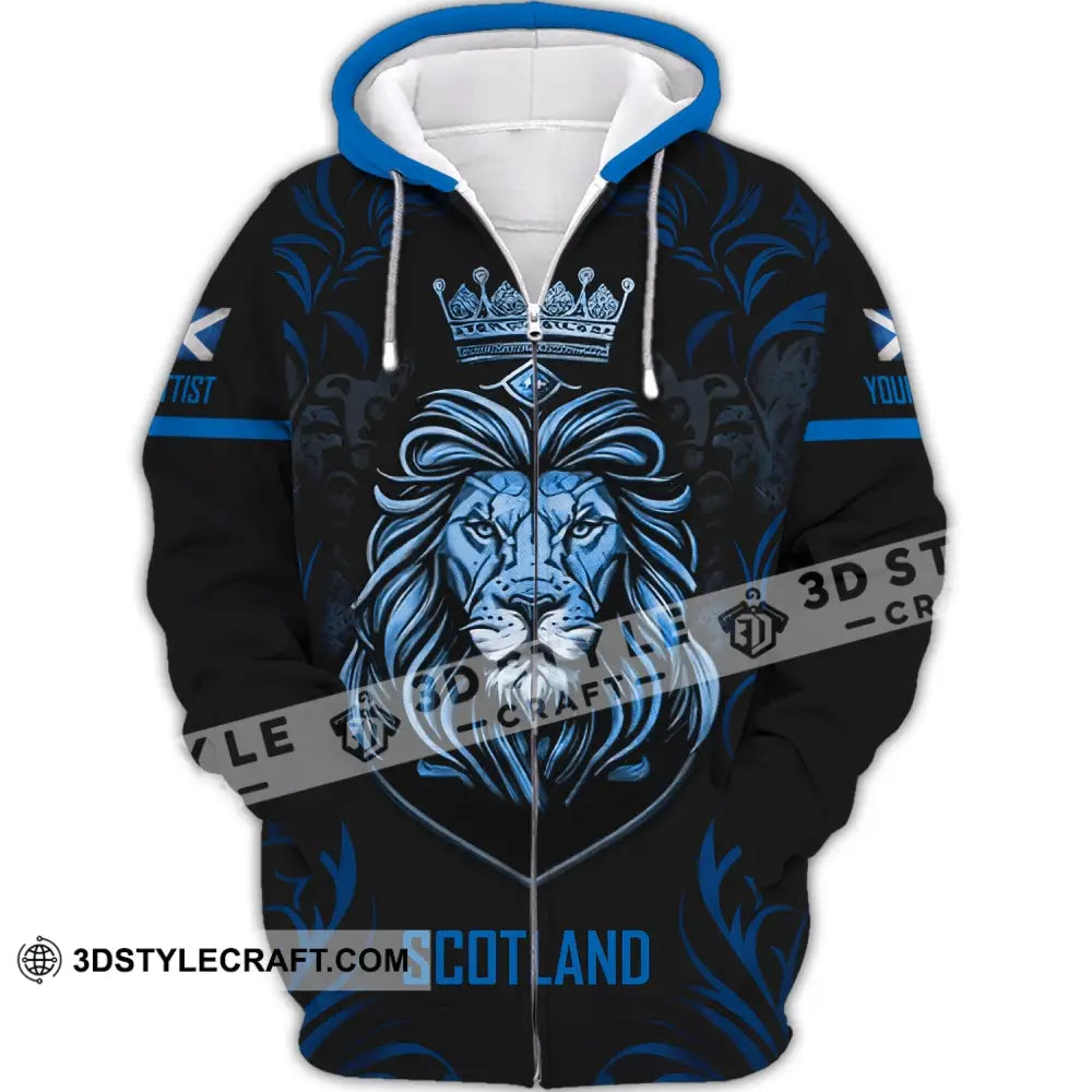 Unisex Shirt Custom Scotland Lion King T-Shirt Clothing Zipper Hoodie / S