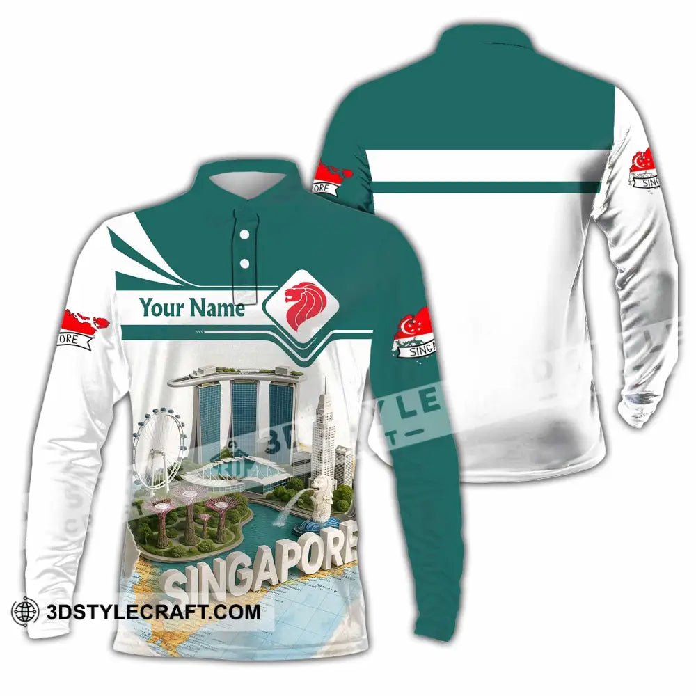 Unisex Shirt - Custom Singapore 3D Shirt Long Sleeve Polo / S T-shirt