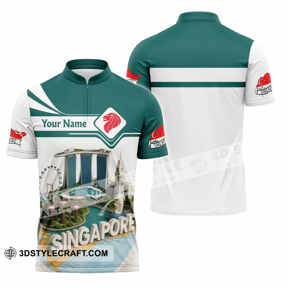 Unisex Shirt - Custom Singapore 3D Shirt Zipper Polo Shirt / S T-shirt