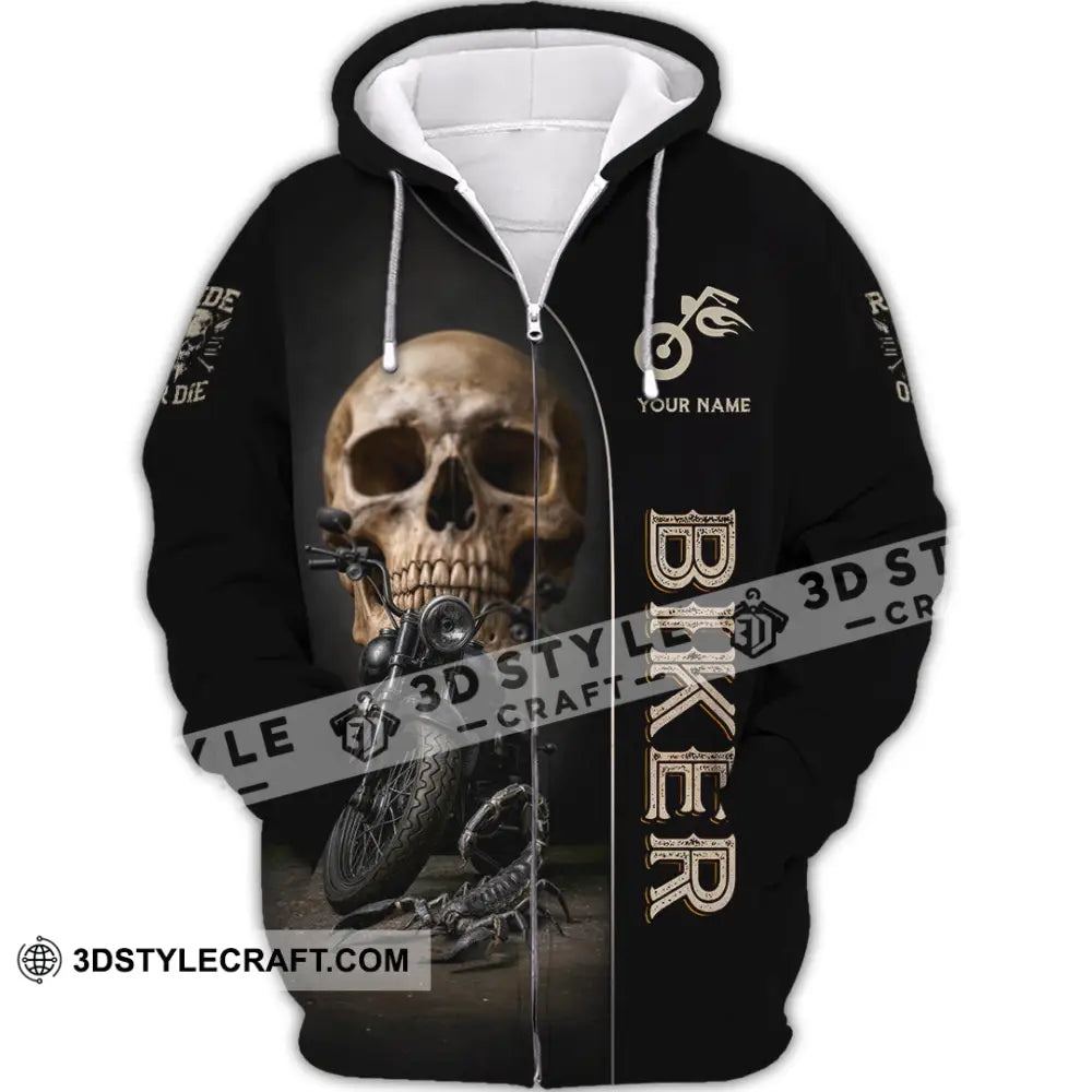 Unisex Shirt - Custom Skull Biker Shirt Zipper Hoodie / S T-shirt