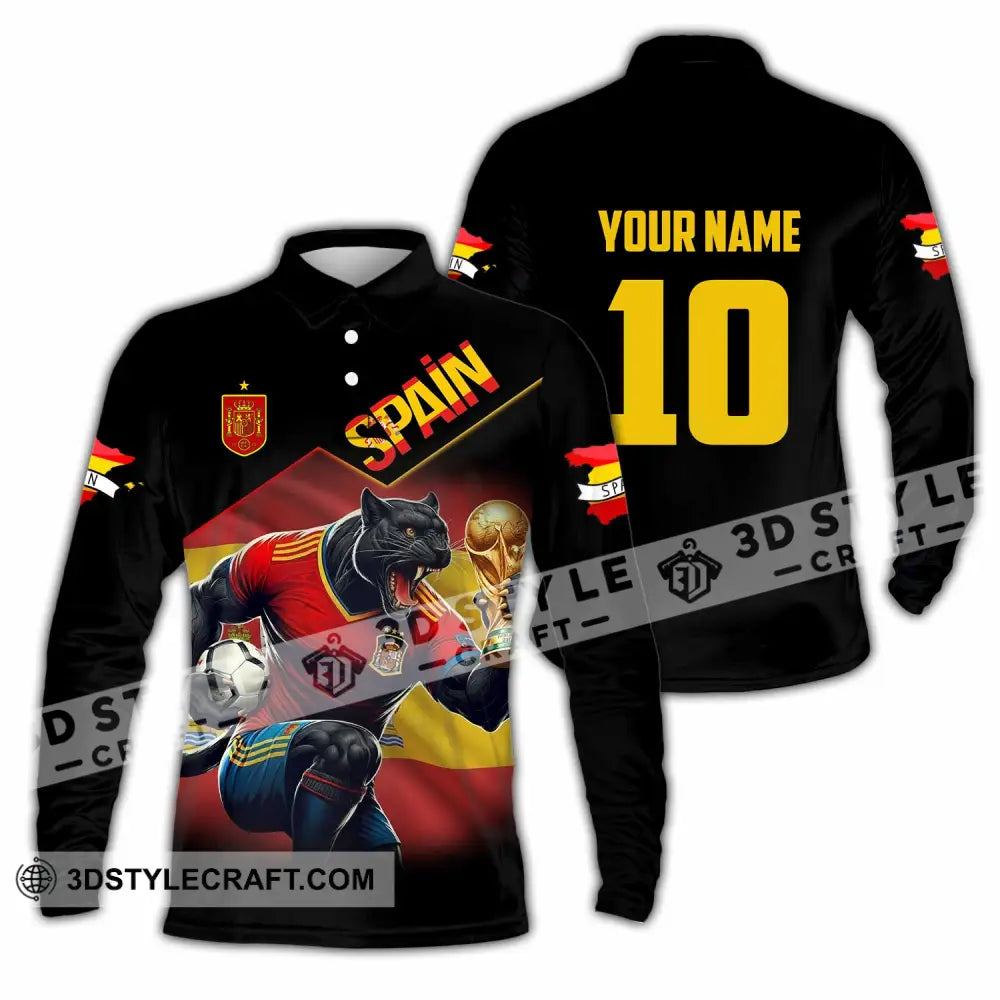 Unisex Shirt - Custom Spain World Cup 3D Shirt Long Sleeve Polo / S T-shirt