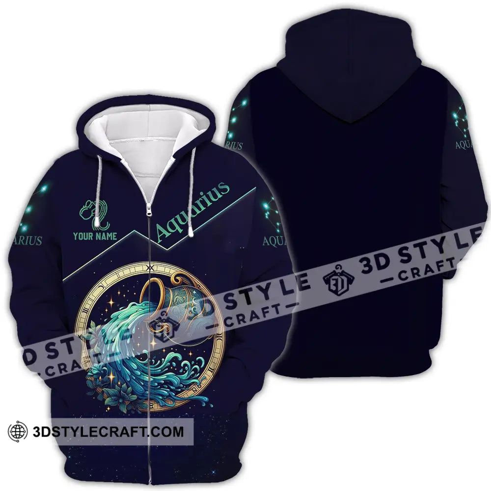 Unisex Shirt - Custom Text Aquarius Zipper Hoodie / S T-Shirt