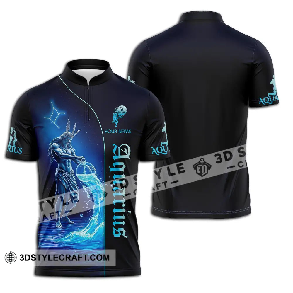 Unisex Shirt - Custom Text Aquarius Zipper Polo / S T-Shirt
