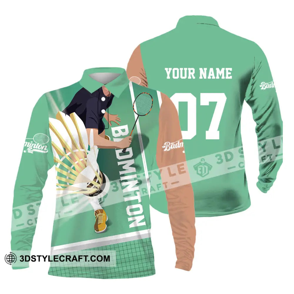 Unisex Shirt - Custom Text Shirt Badminton Shirt Long Sleeve Polo / S T-shirt