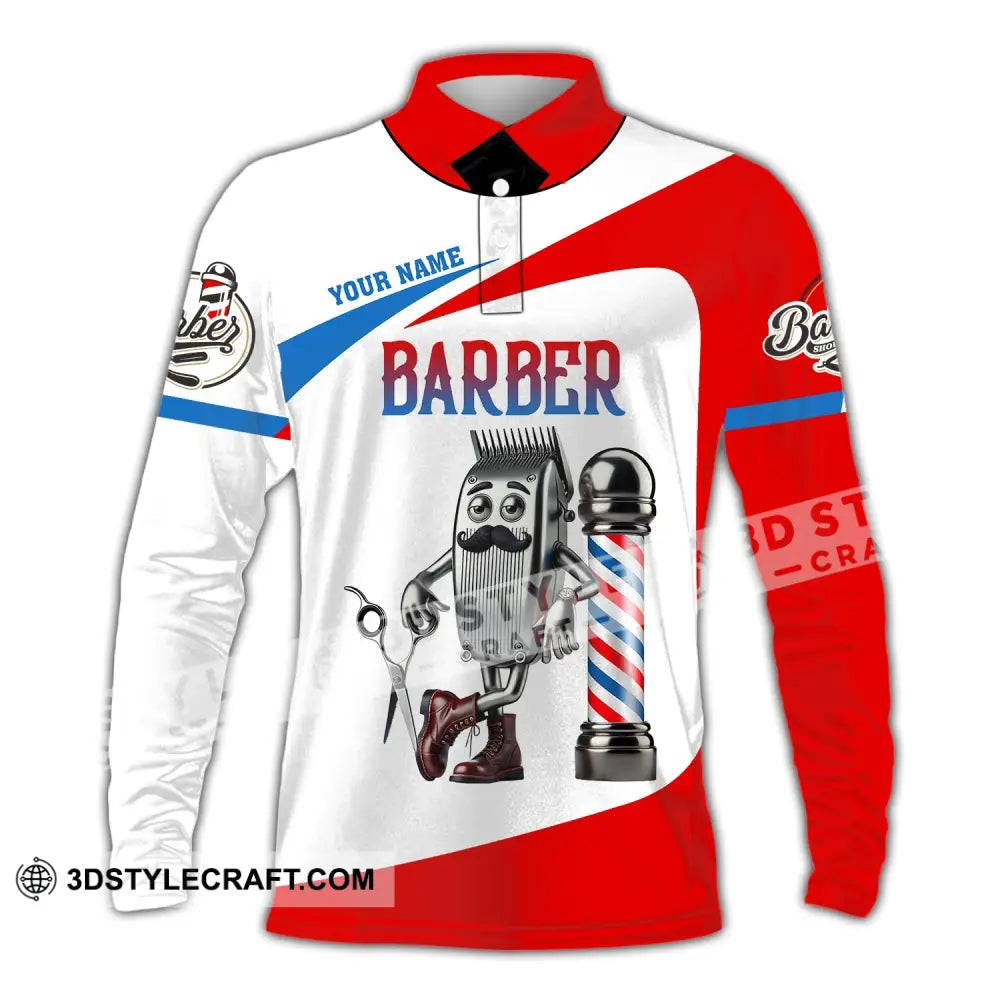 Unisex Shirt - Custom Text Barber Long Sleeve Polo / S T-Shirt