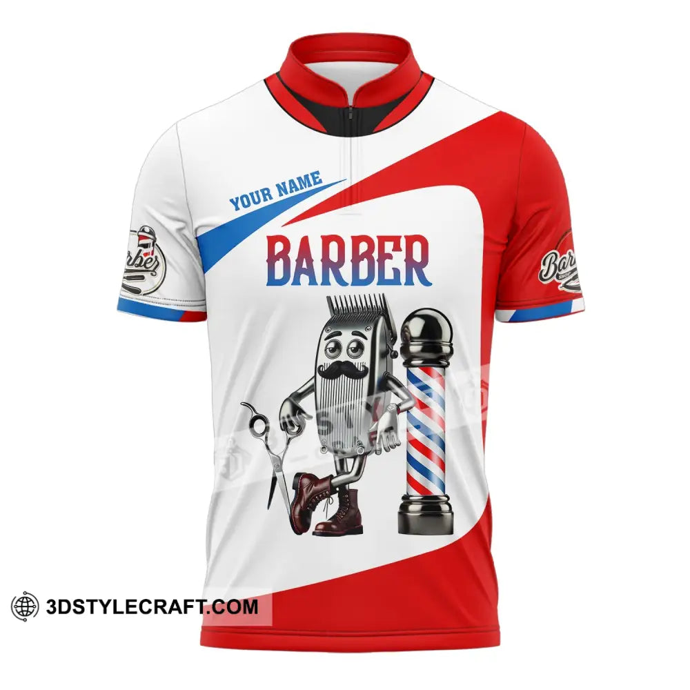 Unisex Shirt - Custom Text Barber Zipper Polo / S T-Shirt