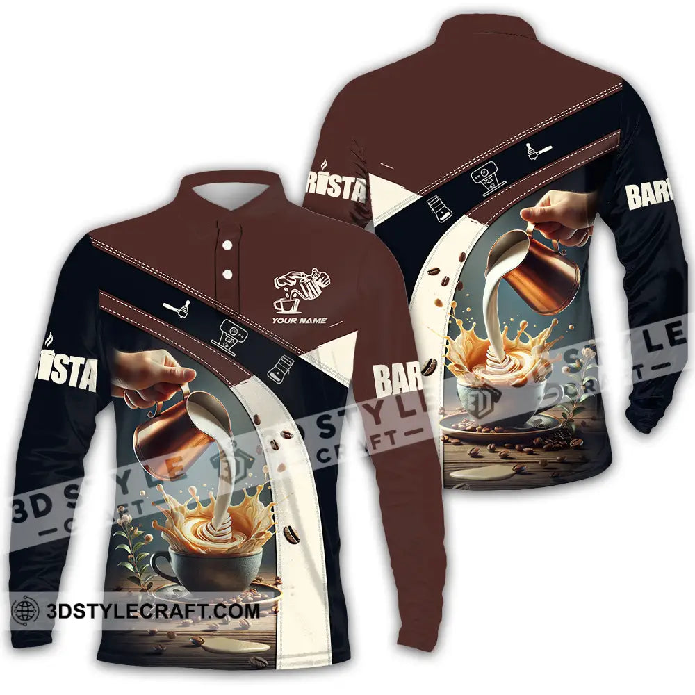 Unisex Shirt - Custom Text Barista Long Sleeve Polo / S T-Shirt