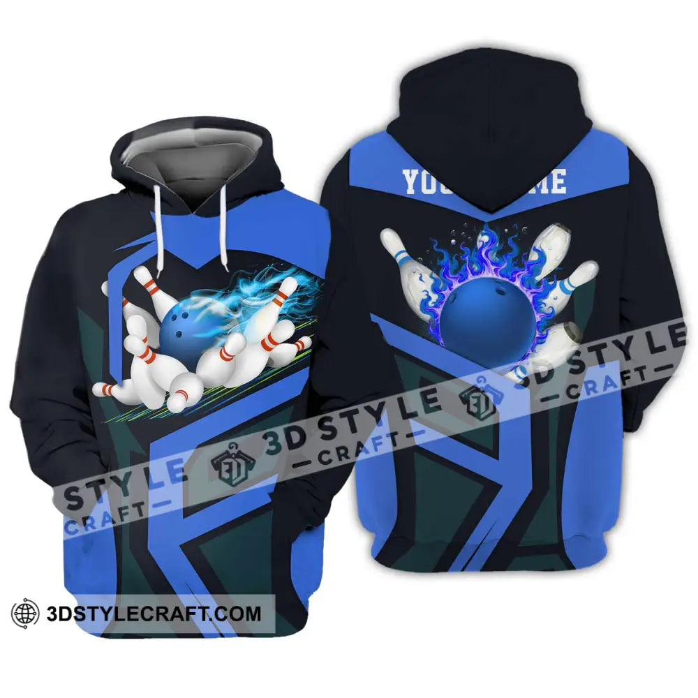 Unisex Shirt - Custom Text Blue Bowling Player Sport Hoodie / S T-Shirt