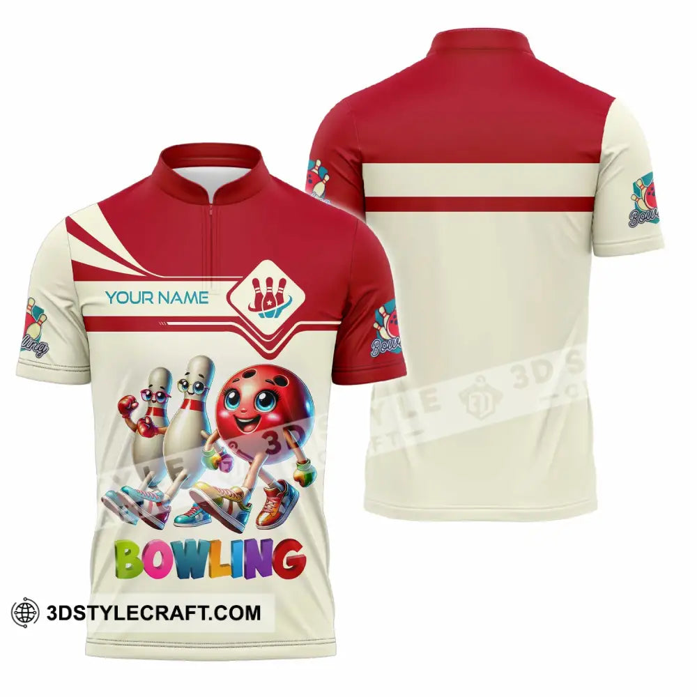 Unisex Shirt - Custom Text Shirt Bowling Cute Shirt Zipper Polo Shirt / S T-shirt