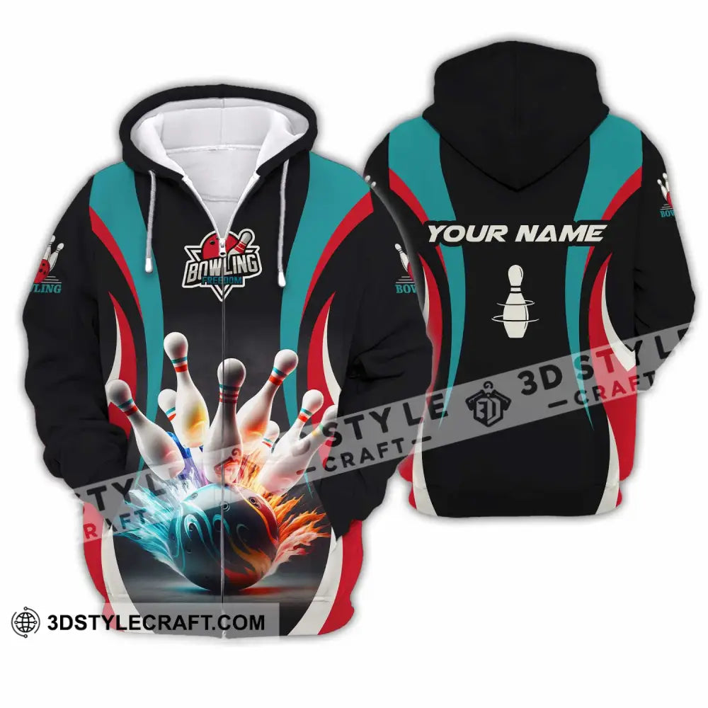 Unisex Shirt - Custom Text Shirt Bowling Freedom Shirt Zipper Hoodie / S T-shirt