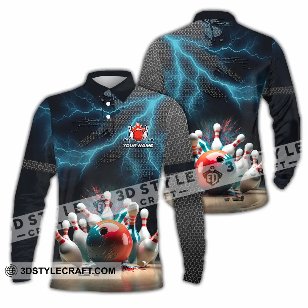 Unisex Shirt - Custom Text Shirt Bowling Shirt Long Sleeve Polo / S T-shirt