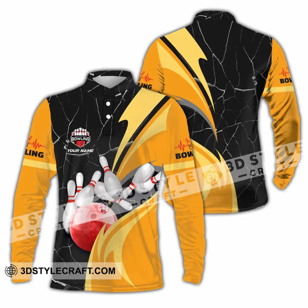Unisex Shirt - Custom Text Shirt Bowling Shirt Long Sleeve Polo / S T-shirt