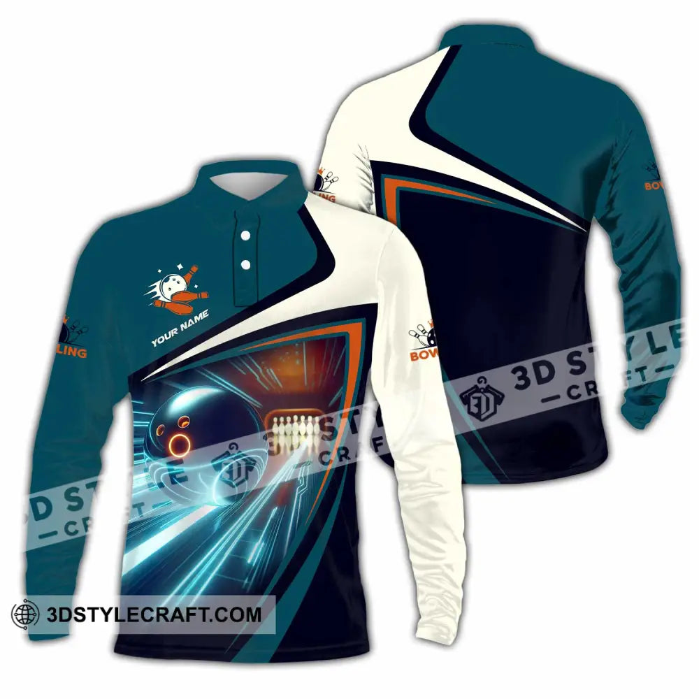 Unisex Shirt - Custom Text Bowling Player Long Sleeve Polo / S T-Shirt