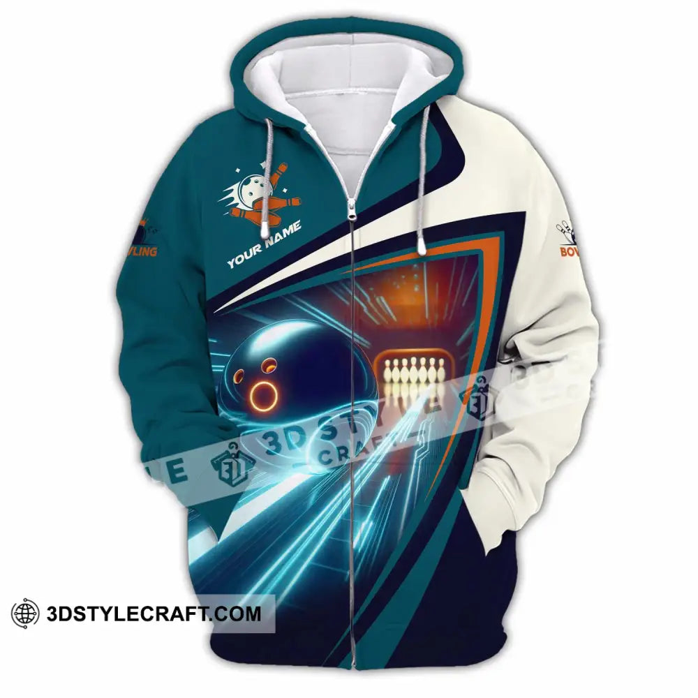 Unisex Shirt - Custom Text Bowling Player Zipper Hoodie / S T-Shirt