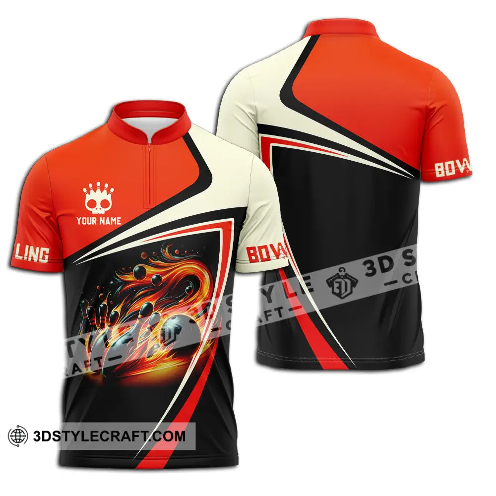 Unisex Shirt - Custom Text Shirt Bowling Shirt Zipper Polo Shirt / S T-shirt