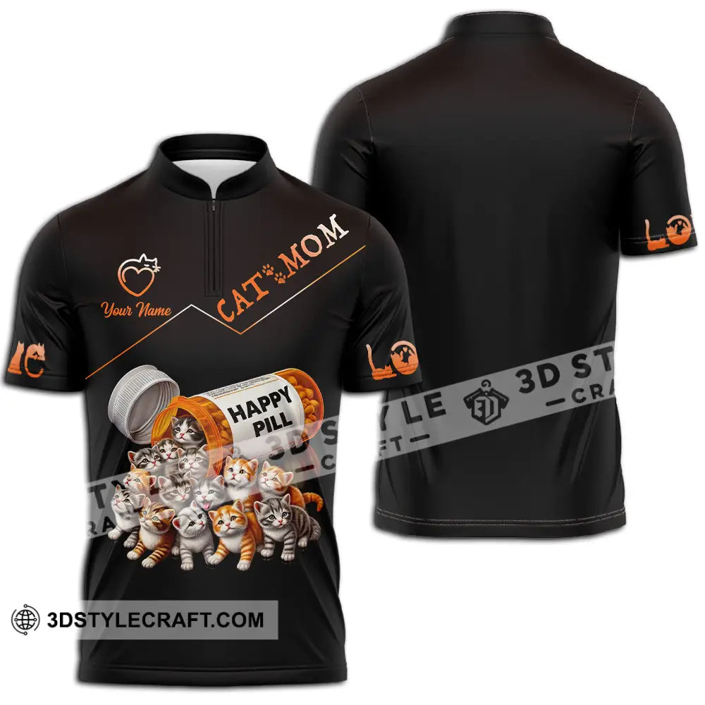 Unisex Shirt - Custom Text Shirt Cat Mom Shirt Zipper Polo Shirt / S T-shirt