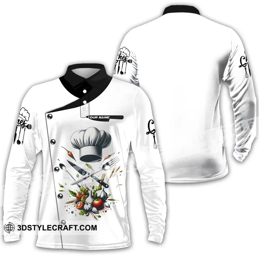 Unisex Shirt - Custom Text Chef Long Sleeve Polo / S T-Shirt
