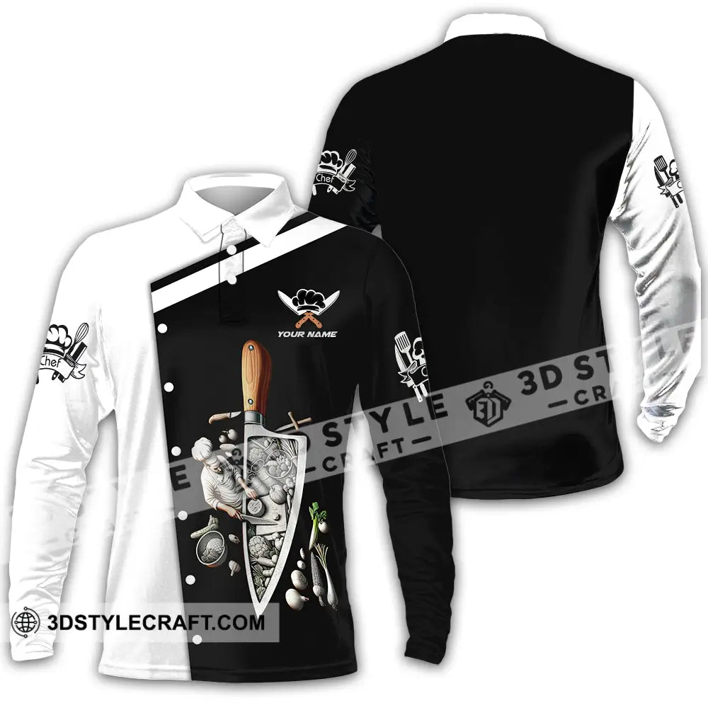 Unisex Shirt - Custom Text Chef Long Sleeve Polo / S T-Shirt