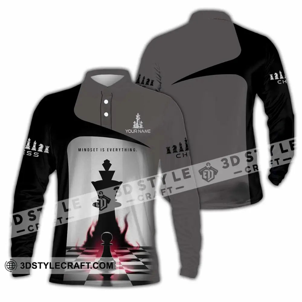 Unisex Shirt - Custom Text Chess Player Shirt Mindset Is Everything Long Sleeve Polo / S T-shirt