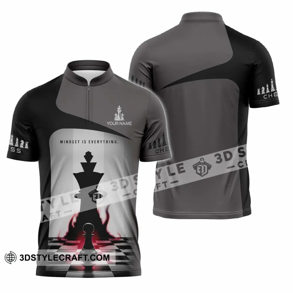 Unisex Shirt - Custom Text Chess Player Shirt Mindset Is Everything Zipper Polo Shirt / S T-shirt