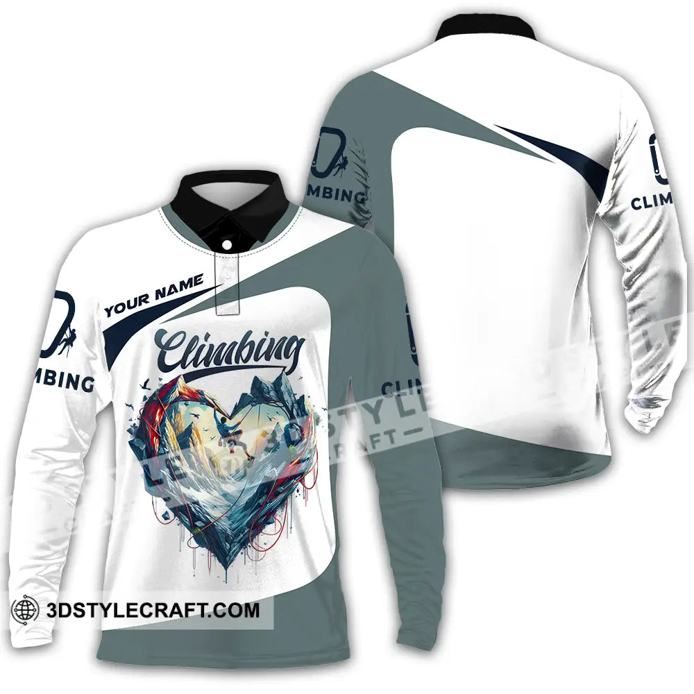Unisex Shirt - Custom Text Climbing Heart Long Sleeve Polo / S T-Shirt